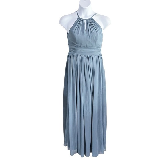 LEVKOFF Keyhole Neck Chiffon A-Line Blue Gown Size 10 NWT - Picture 3 of 8